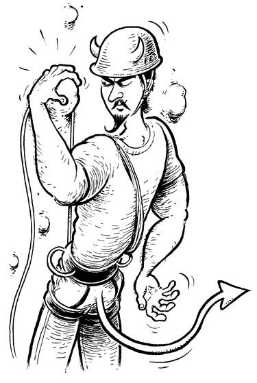 Figure 3. Make sure your DT hold of cho A diagram of how to cheat climbing. The climber pinches the rope with his hand.