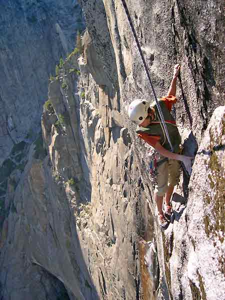 Nicolas Favresse working on his new rou Nicolas Favresse working on his new route L’Appât (VI 5.13a) on the Yosemite Falls Wall.