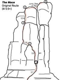 <i>The Mace</i> (III 5.9+), Cathedral R The Mace (III 5.9+), Cathedral Rock Group, Sedona, Arizona