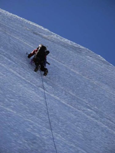 Lara Shan (ca. 5,700 meters) from the s Lara Shan (ca. 5,700 meters) from the southwest. The American Standard ascends a hidden ice face and then finishes on the highest summit pyramid in…