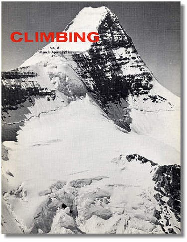 Mt. Robson's Emperor Face, with the approximate start to the new House-Haley Route marked.