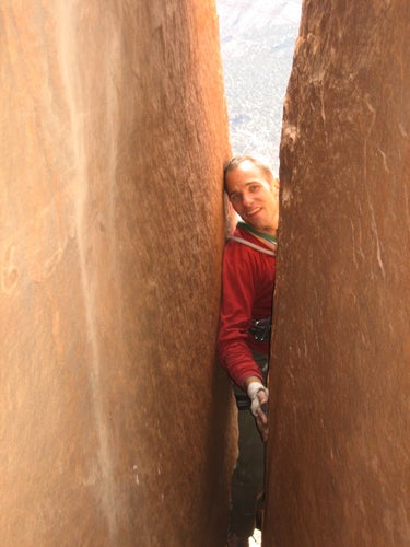 Mike Anderson nears the belay at the en Mike Anderson nears the belay at the end of the 5.12- pitch eight on Shake That Bear. Said Rob Pizem: “I just finished leading the 50-60 feet…