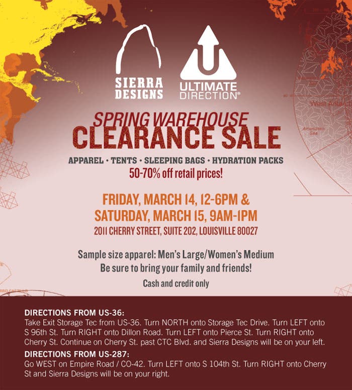Sierra Designs and Ultimate Direction are having a Spring Sample ...