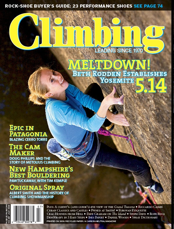 Cover: Beth Rodden battles the barndoor Cover: Beth Rodden battles the barndoor on her Meltdown (5.14),