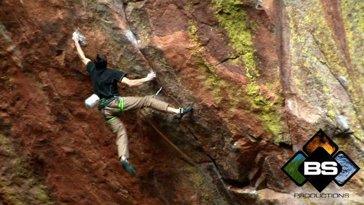 Pringle fires the crux the dyno on Eldo Pringle fires the crux the dyno on Eldorado Canyon’s Iron Monkey (5.14a). Photo by Brian Solano / BSProductions.us