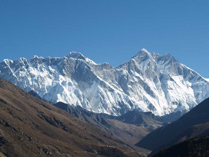 The French climb ended at the prominent The French climb ended at the prominent col just left of the summit of Nuptse, on the left. Mt. Everest’s summit looms above Nuptse’s…