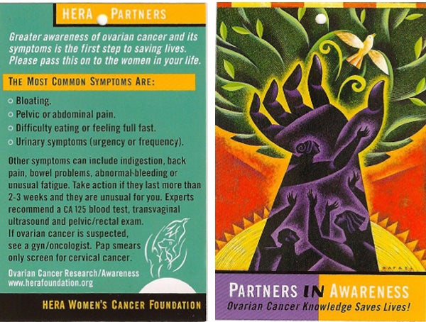 The ovarian cancer awareness hangtag. w The ovarian cancer awareness hangtag. www.herafoundation.org