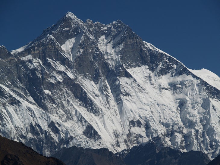 The south face of Lhotse (8,516m/27,940 The south face of Lhotse (8,516m/27,940'). Photo by Dougald MacDonald