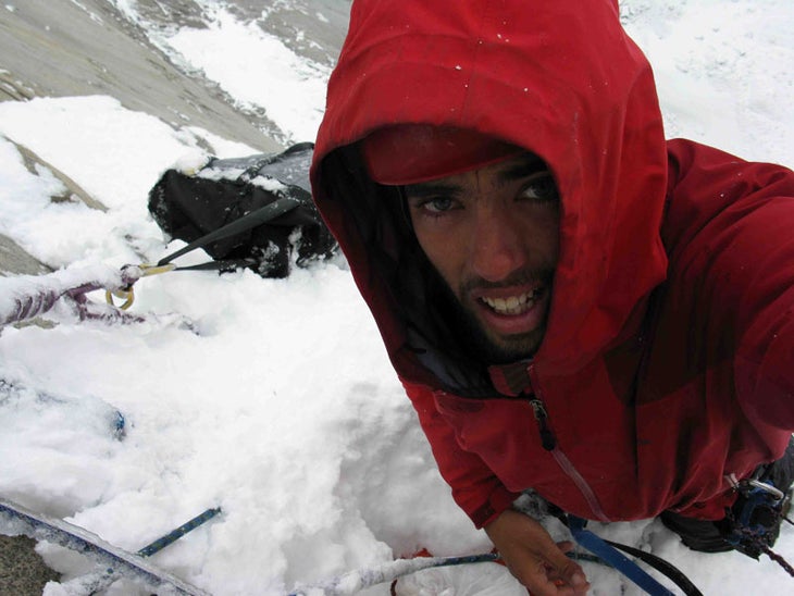 Dave Turner after a storm during his 34 Dave Turner after a storm during his 34-day solo effort on the east face of Cerro Escudo. Courtesy of Dave Turner.