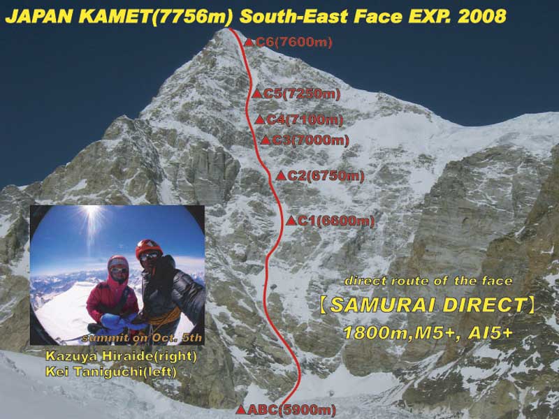 The new route on the southeast face of Kamet, the third-highest peak in India. Courtesy of Kazuya Hiraide.