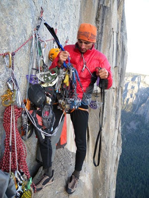 Steck reracking at Tower to the People Steck reracking at Tower to the People before the Golden Desert pitch (5.13a). Photo by Nicole Steck.