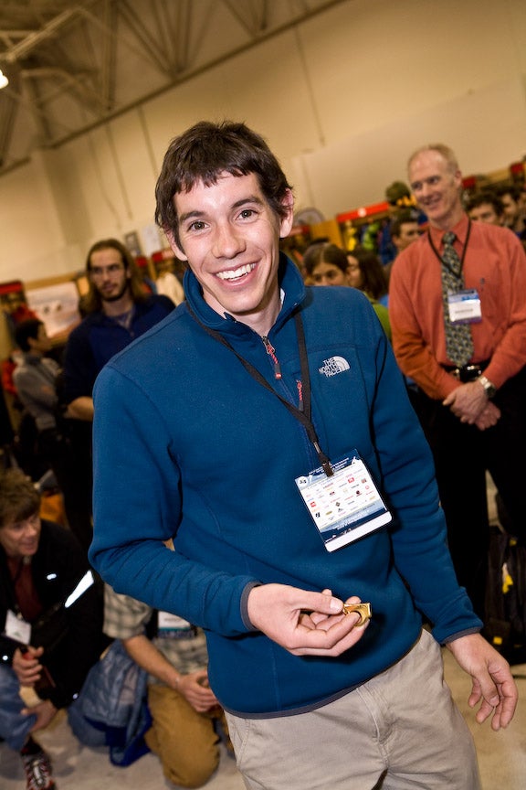 Alex Honnold with his 2008 Golden Piton Alex Honnold with his 2008 Golden Piton, awarded to him for his hard, high, Free Soloing accomplishments. Photo by Anne Skidmore / anneskidmore.com