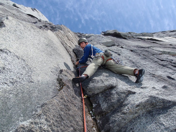 Blake Herrington savors the long 5.10 p Blake Herrington savors the long 5.10 pitch in the middle of Resisting A Rest. Photo by Jason Nelson.