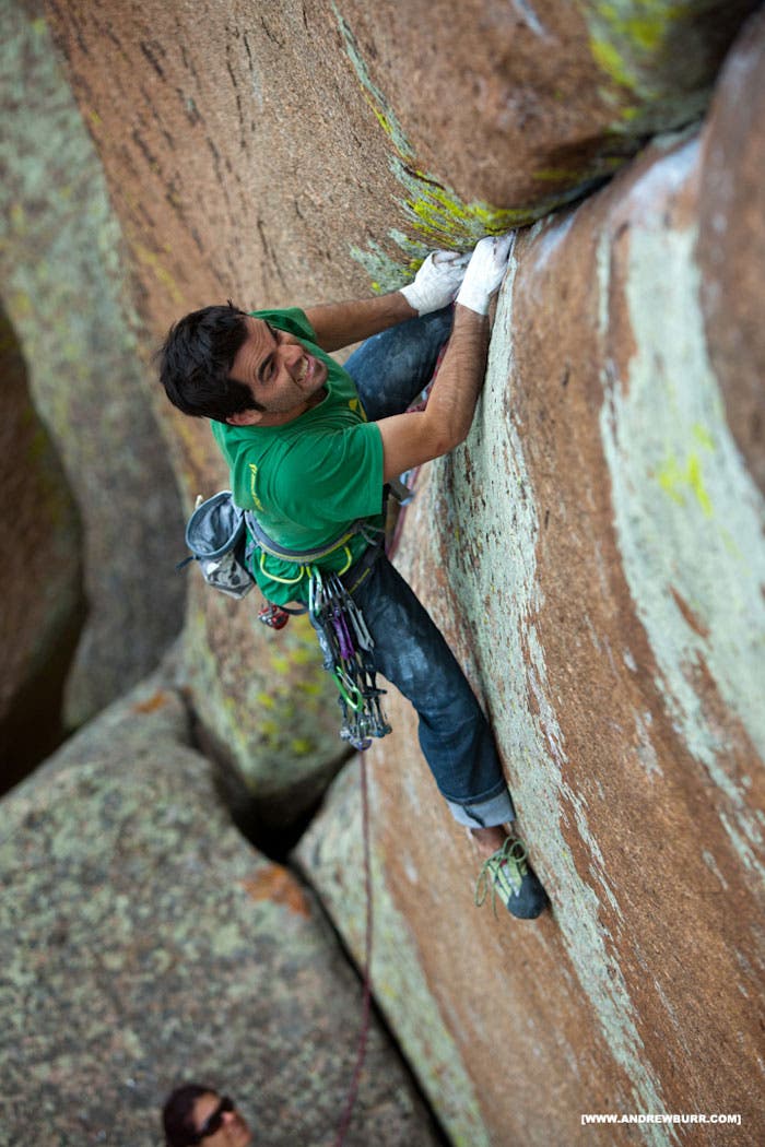 PeeWee manages not to slip on Home on the Range (5.14). Photo by Andrew Burr
