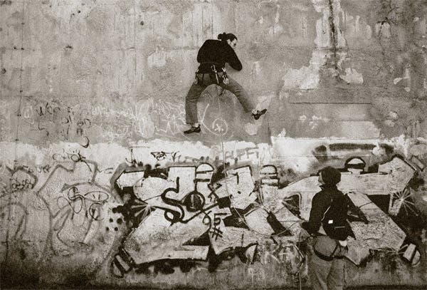 Kay Thurley on R. Karl Ged.  Weg (5.10c).  This is a killer climb, the sharp corner being a real incentive not to fall. © Traveler Taj Terpening -…