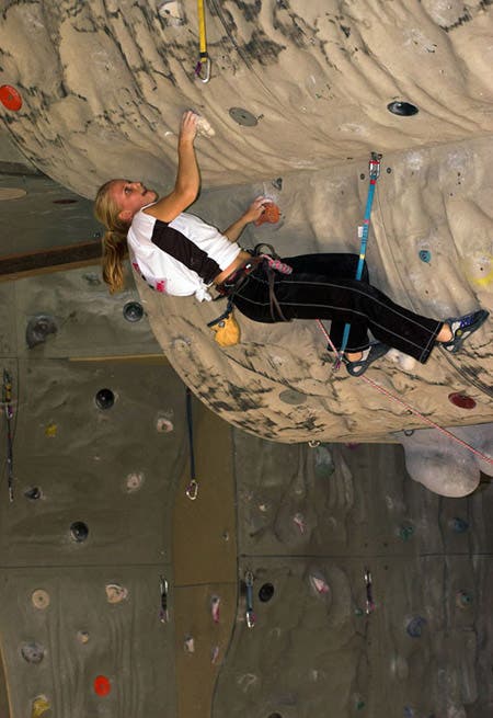 May 28, 2005. Emily Herrington (USA), 1/2 final route. UIAA World Cup, Imst, Austria. © Bernardo Gimenez