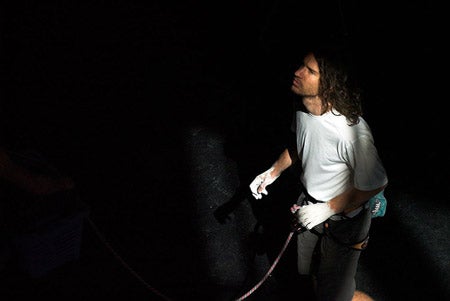 DSC4180-01_3669.jpg May 28, 2005. Sylvain Millet (FRA), ready to climb 1/2 final route. UIAA World Cup, Imst, Austria. © Bernardo Gimenez