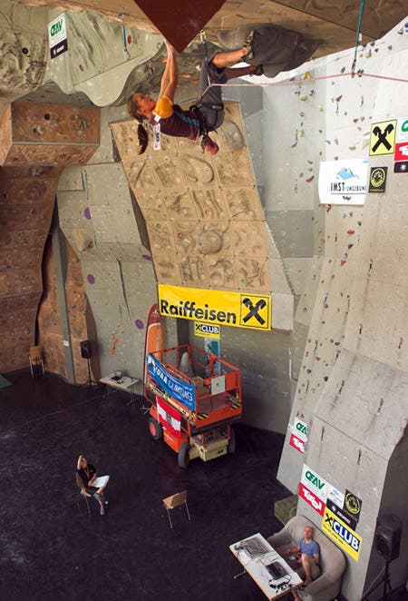 May 28, 2005. Caroline Ciavaldini (FRA), 1/2 Final route. UIAA World Cup, Imst, Austria. © Bernardo Gimenez