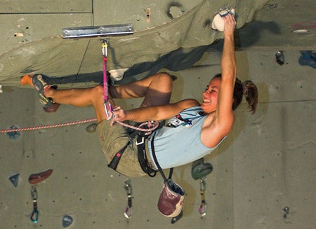 DSC4634-01_3677.jpg May 28, 2005.Muriel Sarkany (BEL), Final route. UIAA World Cup, Imst, Austria. © Bernardo Gimenez