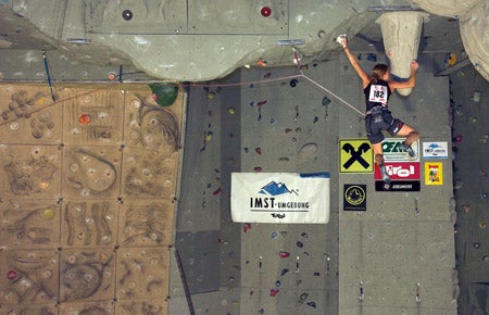 DSC4654-01_3680.jpg May 28, 2005. Katharina Saurwein(AUT), Final route. UIAA World Cup, Imst, Austria. © Bernardo Gimenez