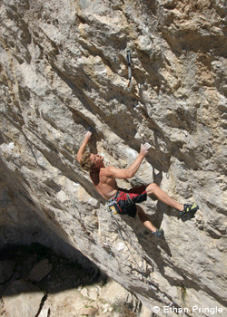 EthanPringle-ProBlog8_2421.gif I also managed a first ascent of an extension of an already established route at the third tier called Wall of Glass. Lindner has been working on it…