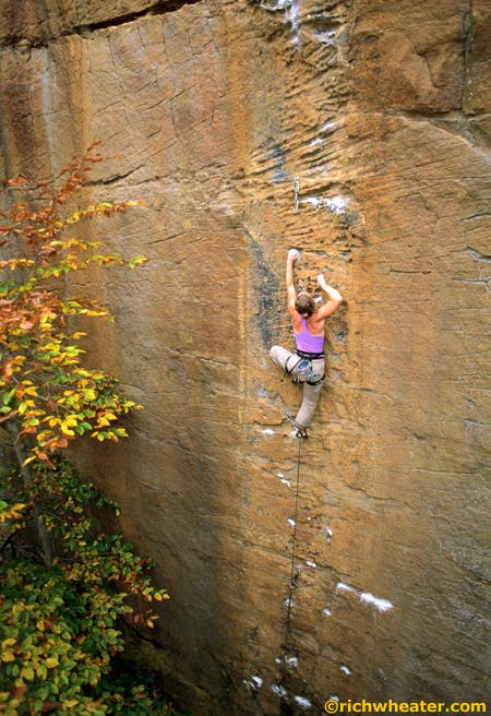 Orange Juice SP_10910.jpg Senja Palonen on Orange Juice 5.12c, Red River Gorge, Kentucky © Photo by Rich Wheater