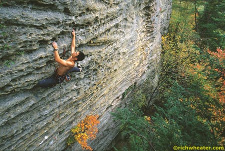 Pine TC_10912.jpg Tony Chan on Pine 5.12a, Red River Gorge, Kentucky © Photo by Rich Wheater