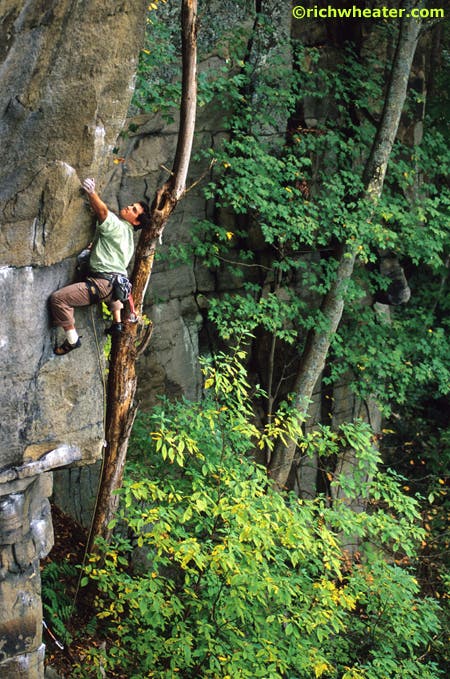 Alex Fitzner on The Butcher (5.11a), New River Gorge, West Virginia © Photo by Rich Wheater
