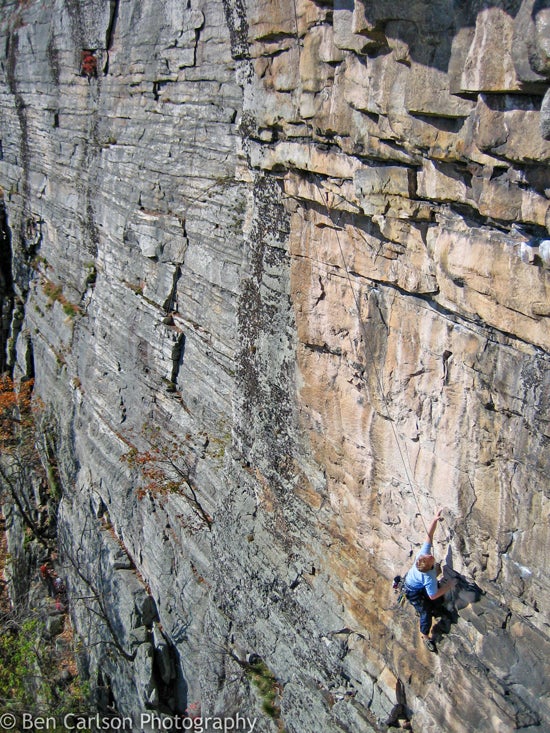 Zac-Nurses-Aid-c_1101.jpg Zac Hansen heading for the hospital near all that loose rock on Nurses Aid 5.10c, Gunks, NY. © Photo by Ben Carlson