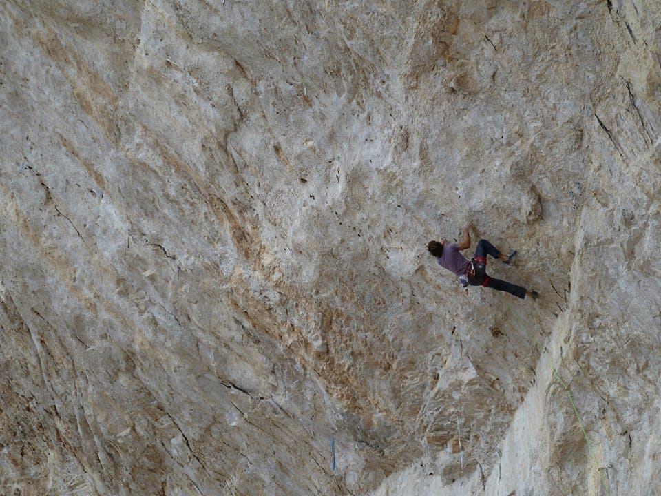 Chris Sharma working on the \