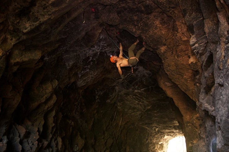 Will Mayo on the Existensionalist in the abandoned mining tunnel called the Ghetto. Photo by Ryan Vachon.