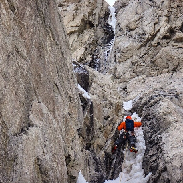 10850229_302477109960154_43292957856638 Colin Haley leads a slushy mixed pitch on the first ascent of Aguja Antipasto. Photo by Rob Smith.