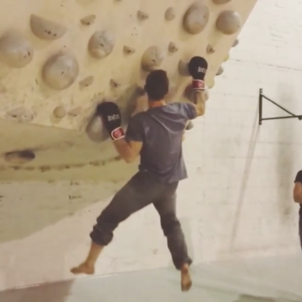 Campusing in Boxing Gloves Climbing