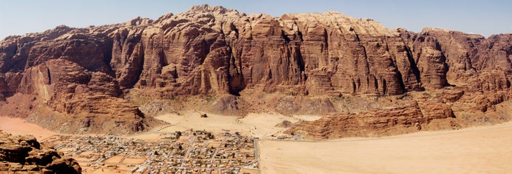 The village of Wadi Rum with Jebel Rum massif in the backgroung-jm-web.jpg Wadi Rum Jordan Rock Climbing