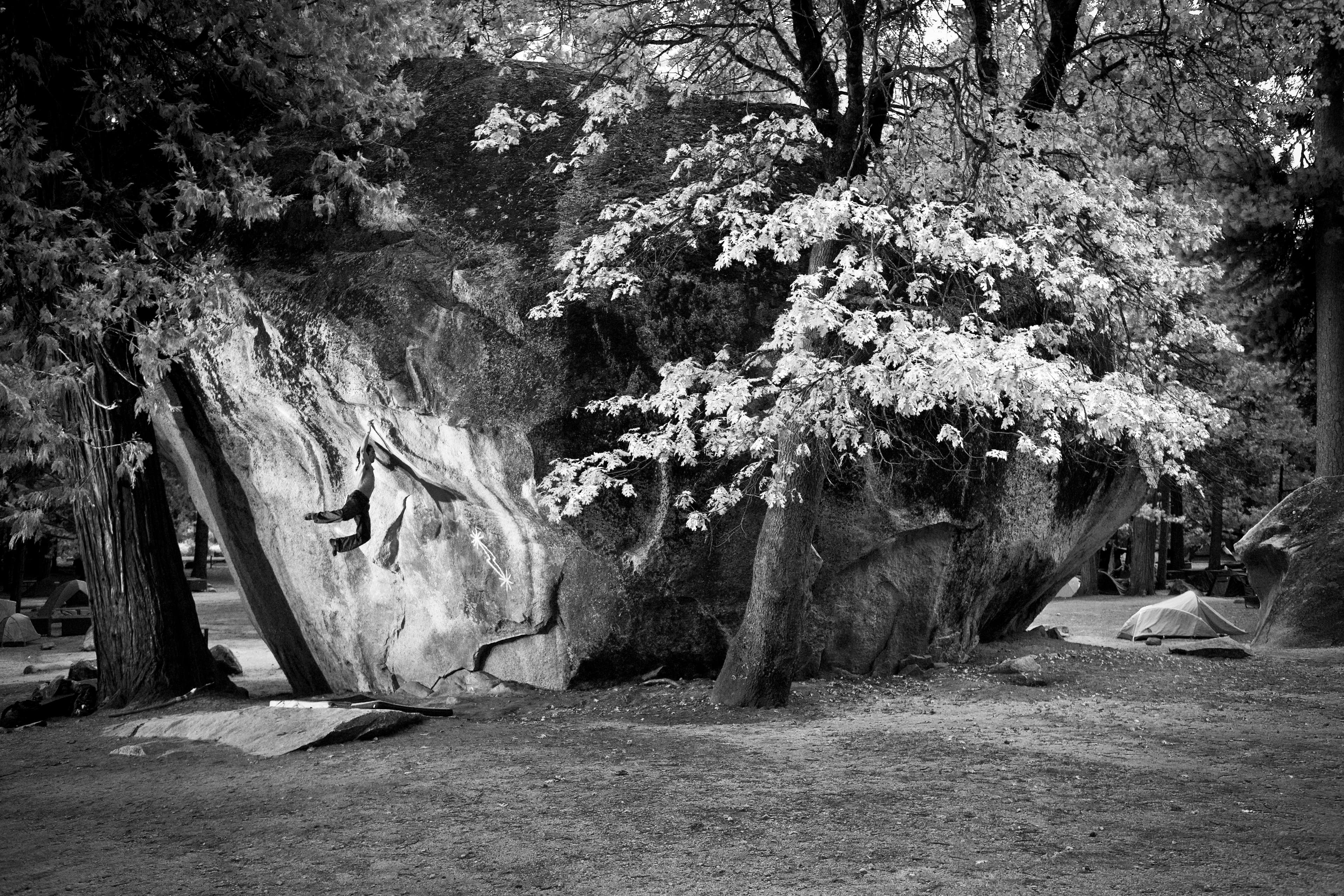PONDELLA_KAUK_10162011_5698_BW_-web.jpg Lonnie Kauk midnight lightning camp 4 bouldering rock climbing