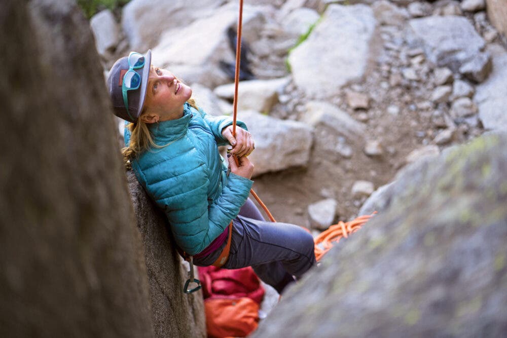 "Emily Harrington belaying Donner Summit Tahoe"