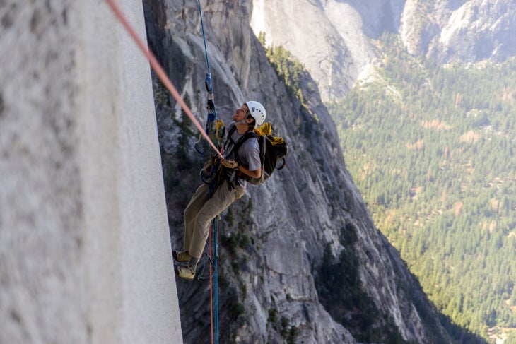 160901-023BISSELL Geologist Greg Stock surveying the scar of a 2015 rockfall on Half Dome