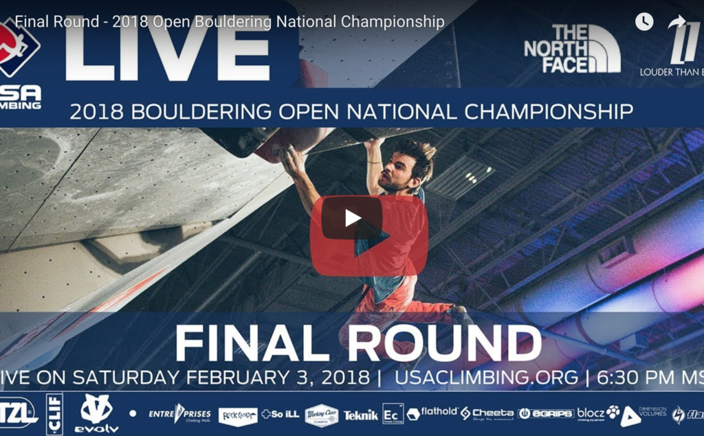 Watch USA Climbing 2018 Open Bouldering Nationals Livestreams