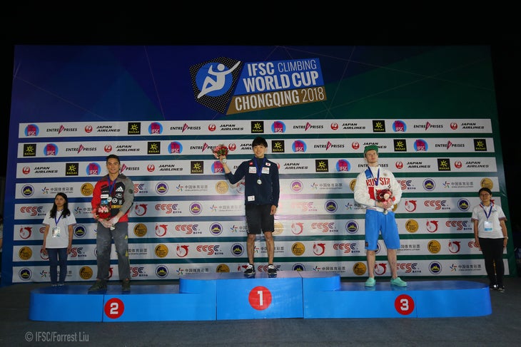 41211021154_e0954b3a9c_o IFSC Bouldering World Cup Chongqin Mens Podium Kokoro Fuji