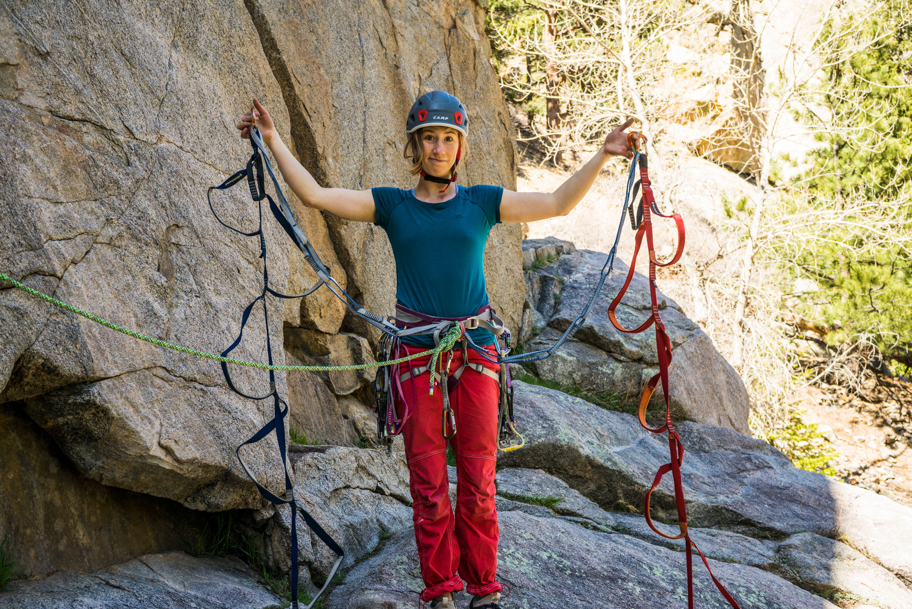 Aid Climbing daisy chain etrier boulder canyon rock trad