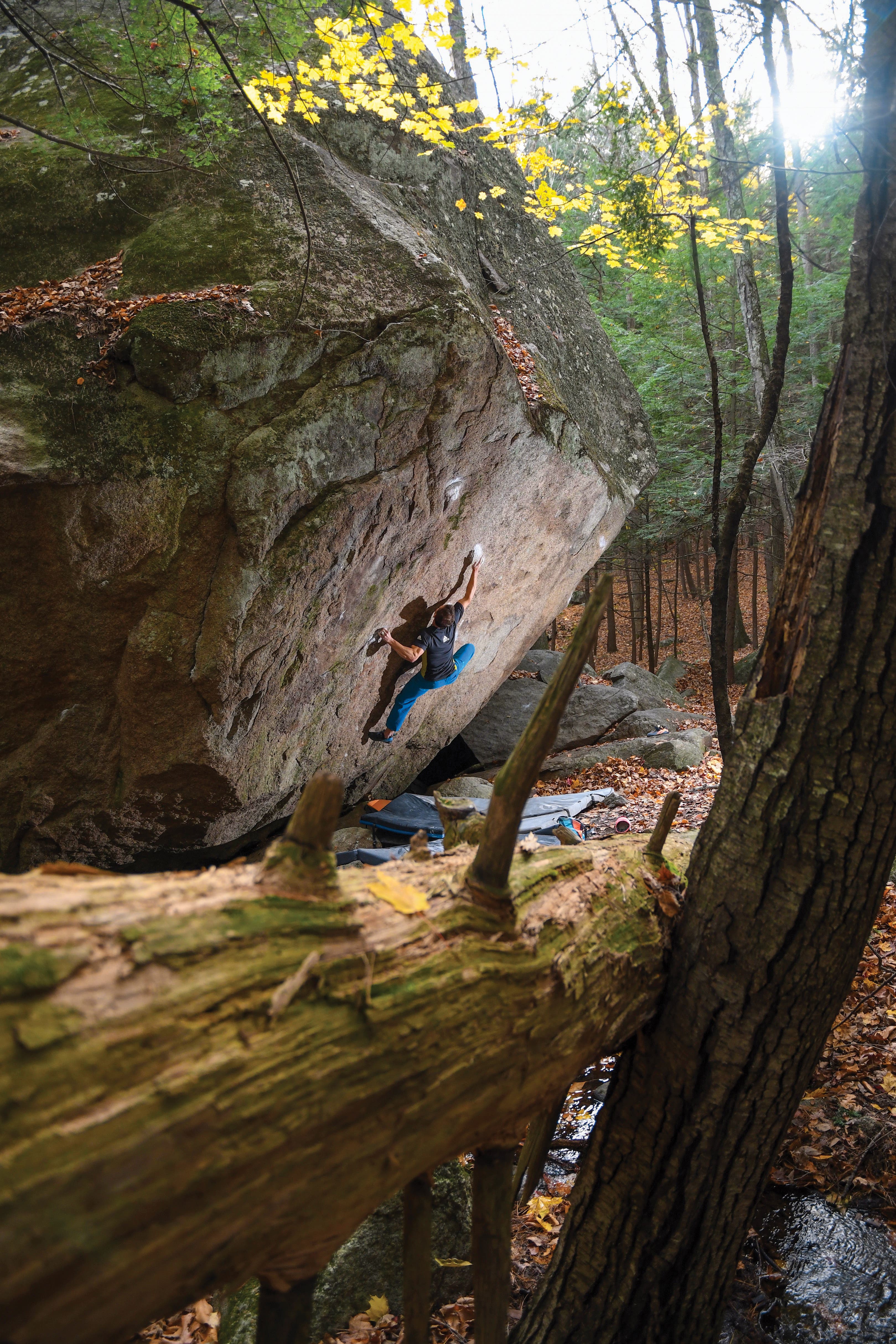 Shane Messner Confident Man (v11) Pawtuckaway Forest New Hampshire Bouldering rock climbing