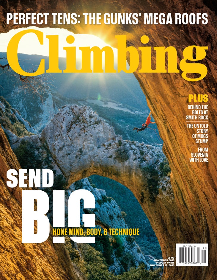 ClimbingPrintOctNov Magnus Midtbø Flying Flower 5.13a Abella de la Conca Catalunya Spain Climbing Magazine Cover October November 2018 Rock Sport