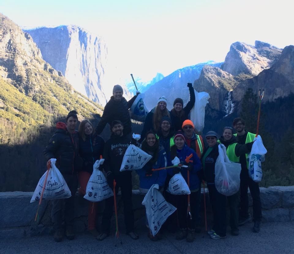 Volunteers with their daily trash haul (photo courtesy of the Yosemite Climbing Association) None