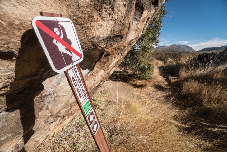 Closed for climbing Warmup boulder2 (1 of 1)_gn-web Hueco Tanks State Park Bouldering Rock Climbing Texas Regulations