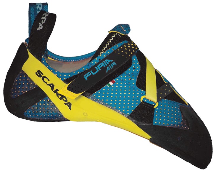  SCARPA Furia Air Rock Climbing Shoes for Sport Climbing and  Bouldering - Specialized Performance for Sensitivity and Breathability -  Baltic Blue/Yellow - 5-5.5