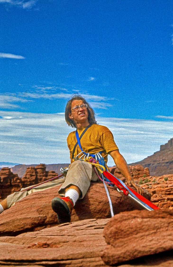 Doug Snively - Jimmie Dunn Doug Snively on the summit of a desert tower, March 1974. Photo: Jimmie Dunn.
