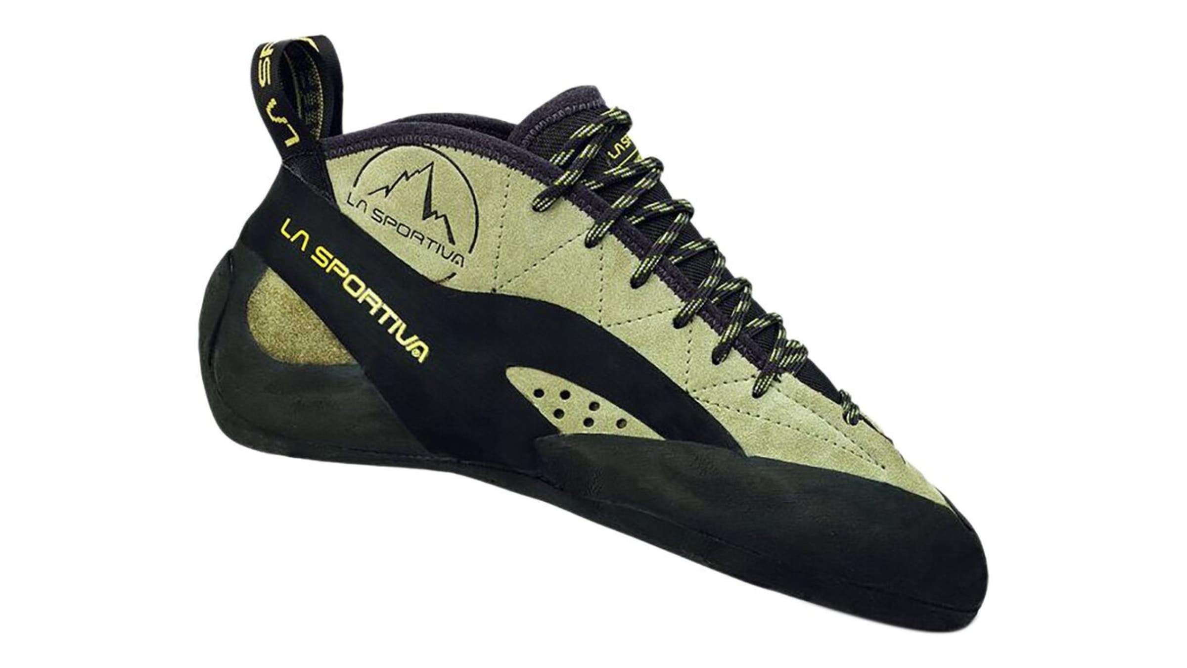 Olive green and black climbing shoe