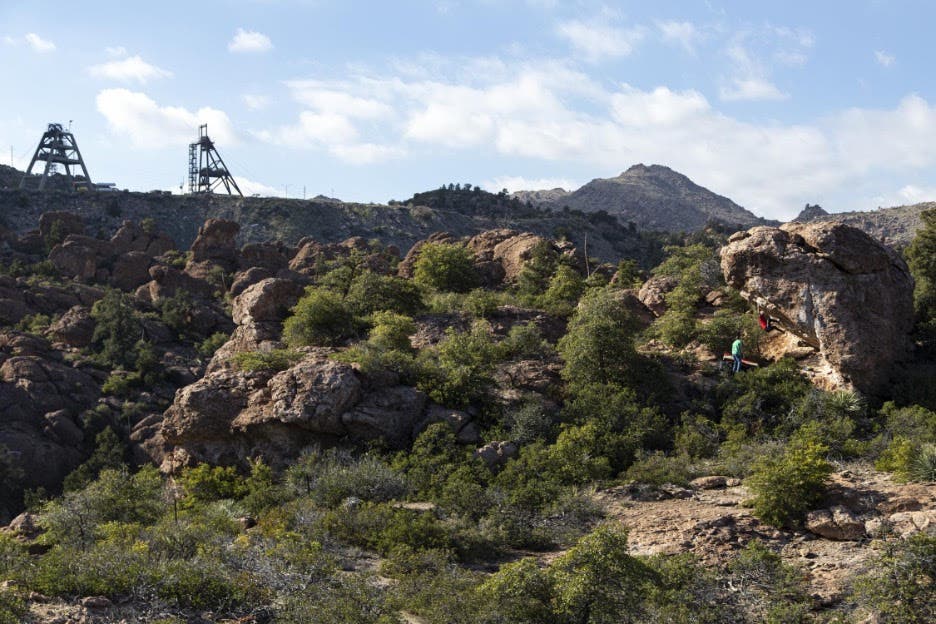 oak flat Bouldering near copper mine shaft headframes. The proposed Resolution Mine will destroy this boulderfield and sacred land. Ancestral lands of…