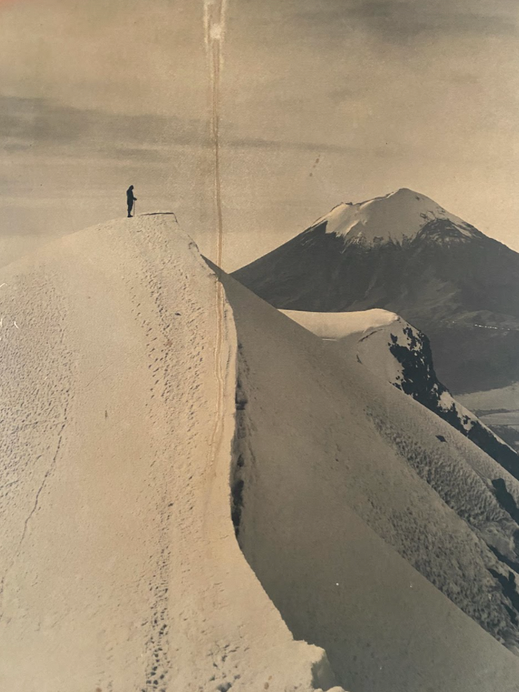 Popocatépetl seen from the slopes of Iztaccíhuatl in the 1960s.