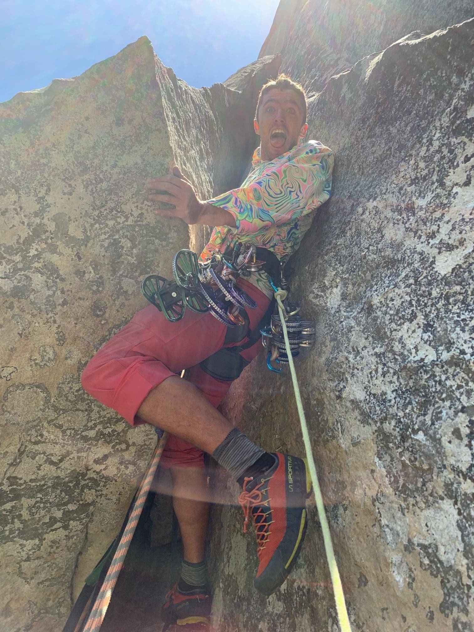 Lance Colley during his and Tyler Karows ascent of Sunkist.